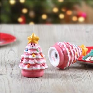 Mr. Christmas Vintage Retro Pink Christmas Tree Salt & Pepper Shaker Set